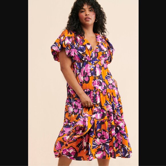 by Anthropologie Puff-Sleeve Back Tie Dress - Size 2X - Picture 1 of 6